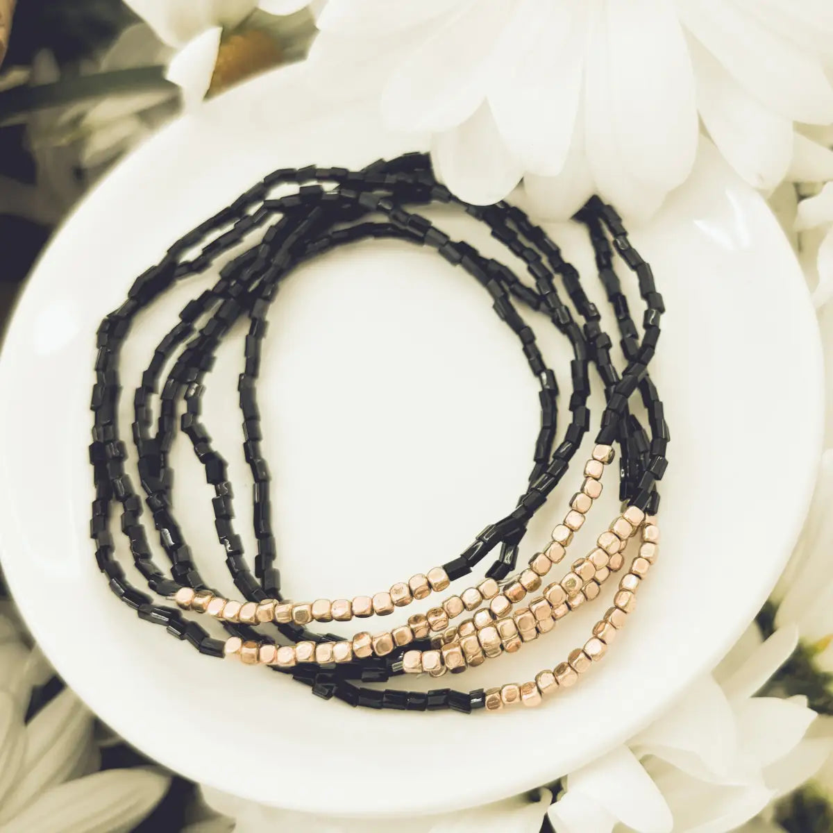Black Seed Bead Bracelet Set - Rooted Home Goods