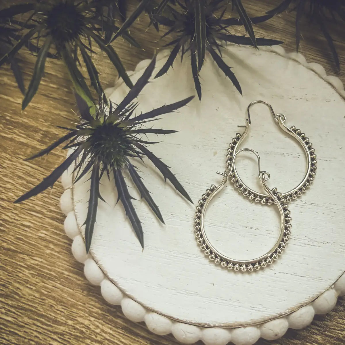 Boho Silver Hoop Drop Earrings - Rooted Home Goods