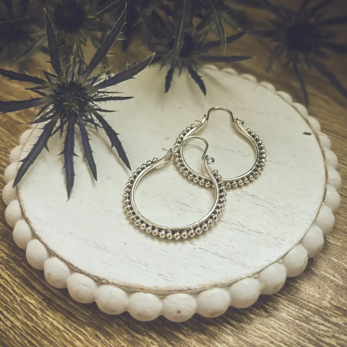 Boho Silver Hoop Drop Earrings - Rooted Home Goods