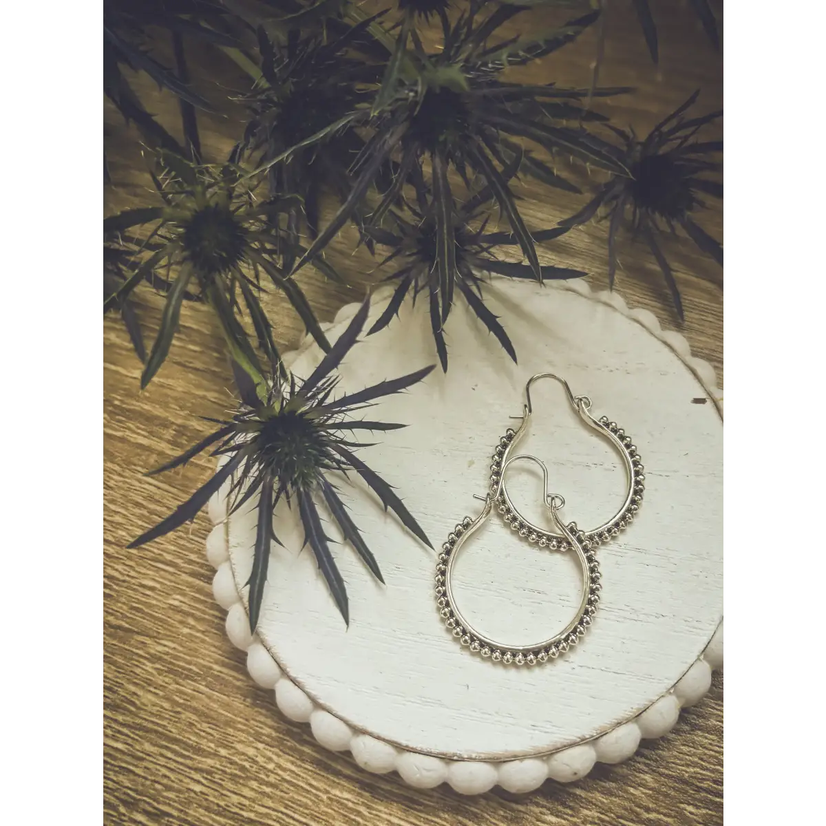 Boho Silver Hoop Drop Earrings - Rooted Home Goods