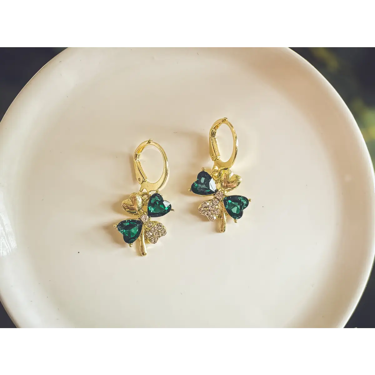 Gold and Emerald Shamrock Earrings - Rooted Home Goods