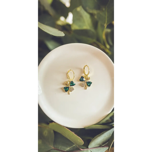 Gold and Emerald Shamrock Earrings - Rooted Home Goods