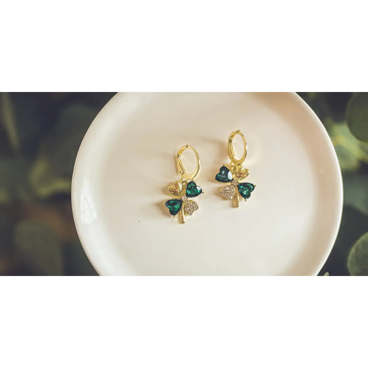 Gold and Emerald Shamrock Earrings - Rooted Home Goods