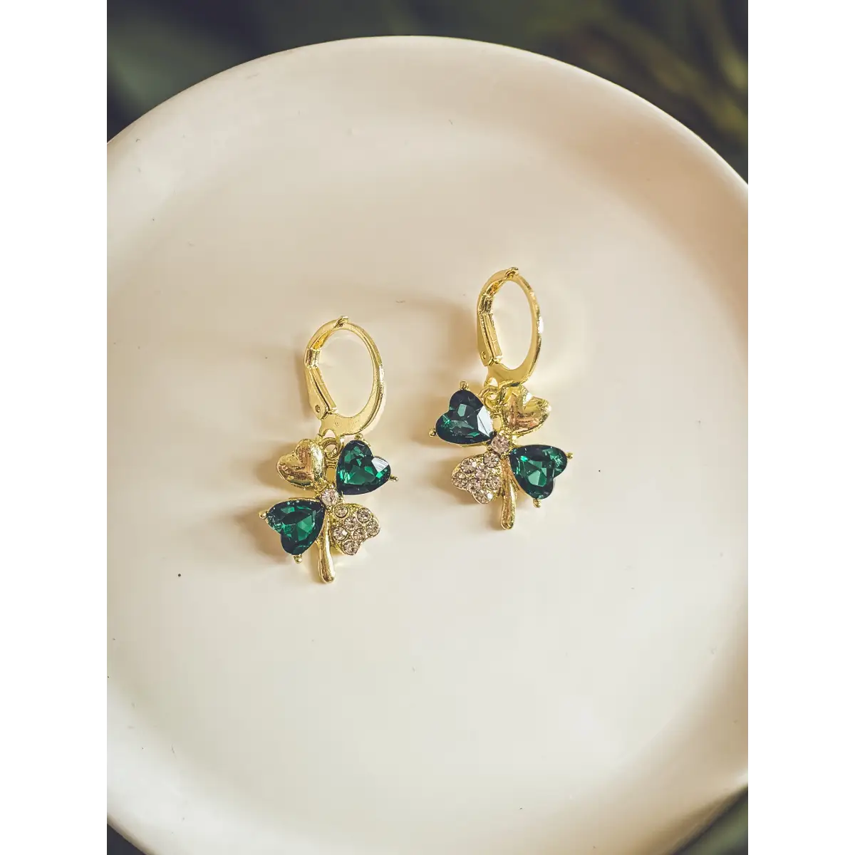 Gold and Emerald Shamrock Earrings - Rooted Home Goods