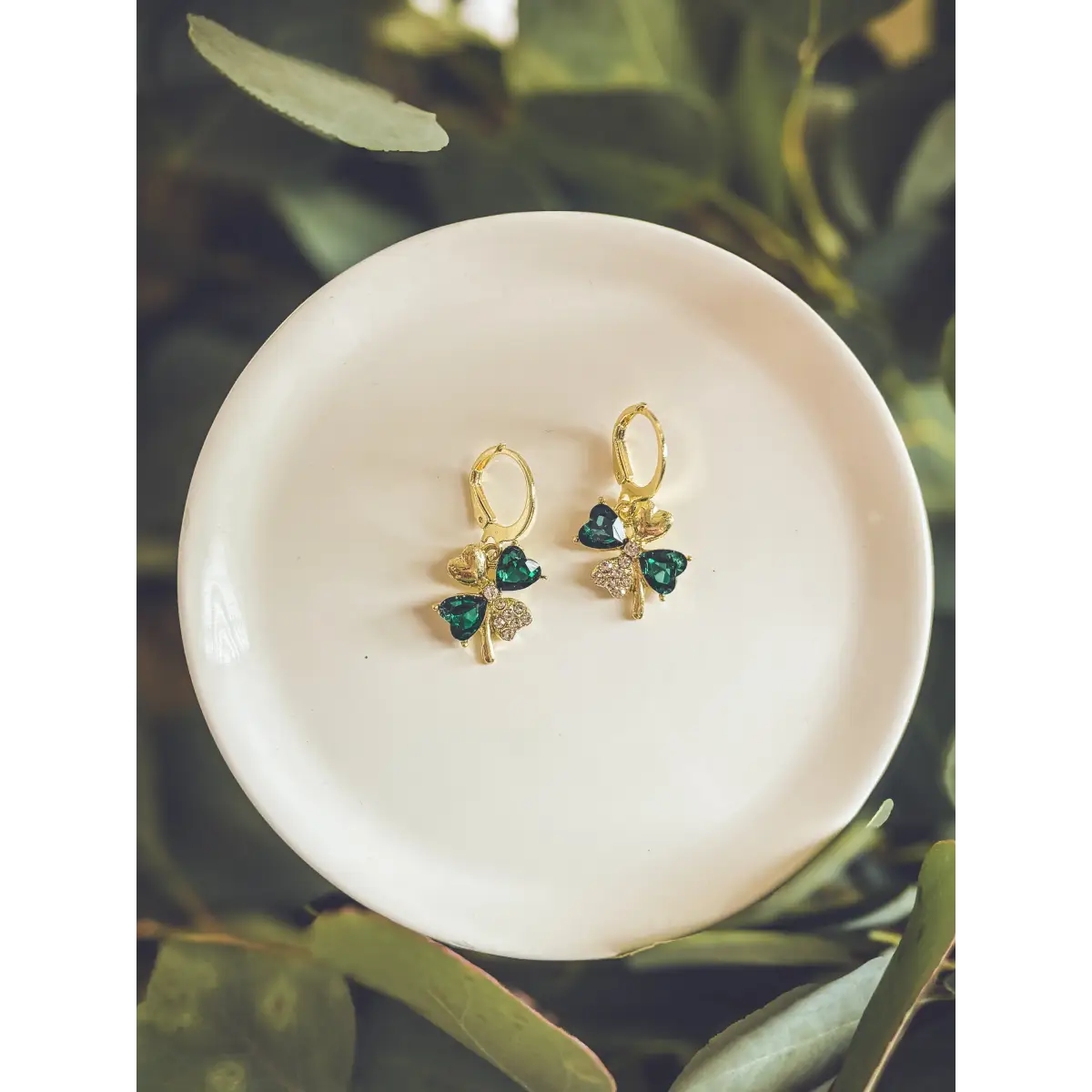 Gold and Emerald Shamrock Earrings - Rooted Home Goods