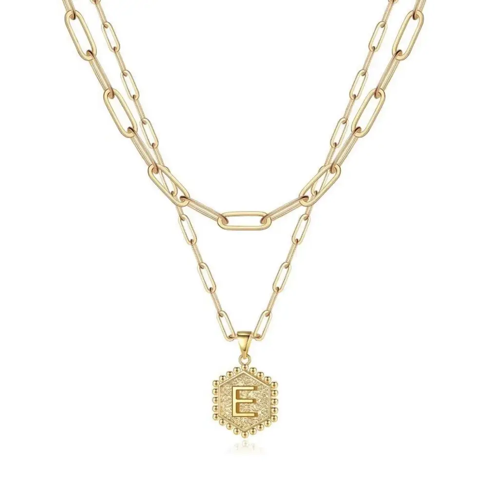 Beautiful Gold Layered Initial Necklace - E - Rooted Home Goods
