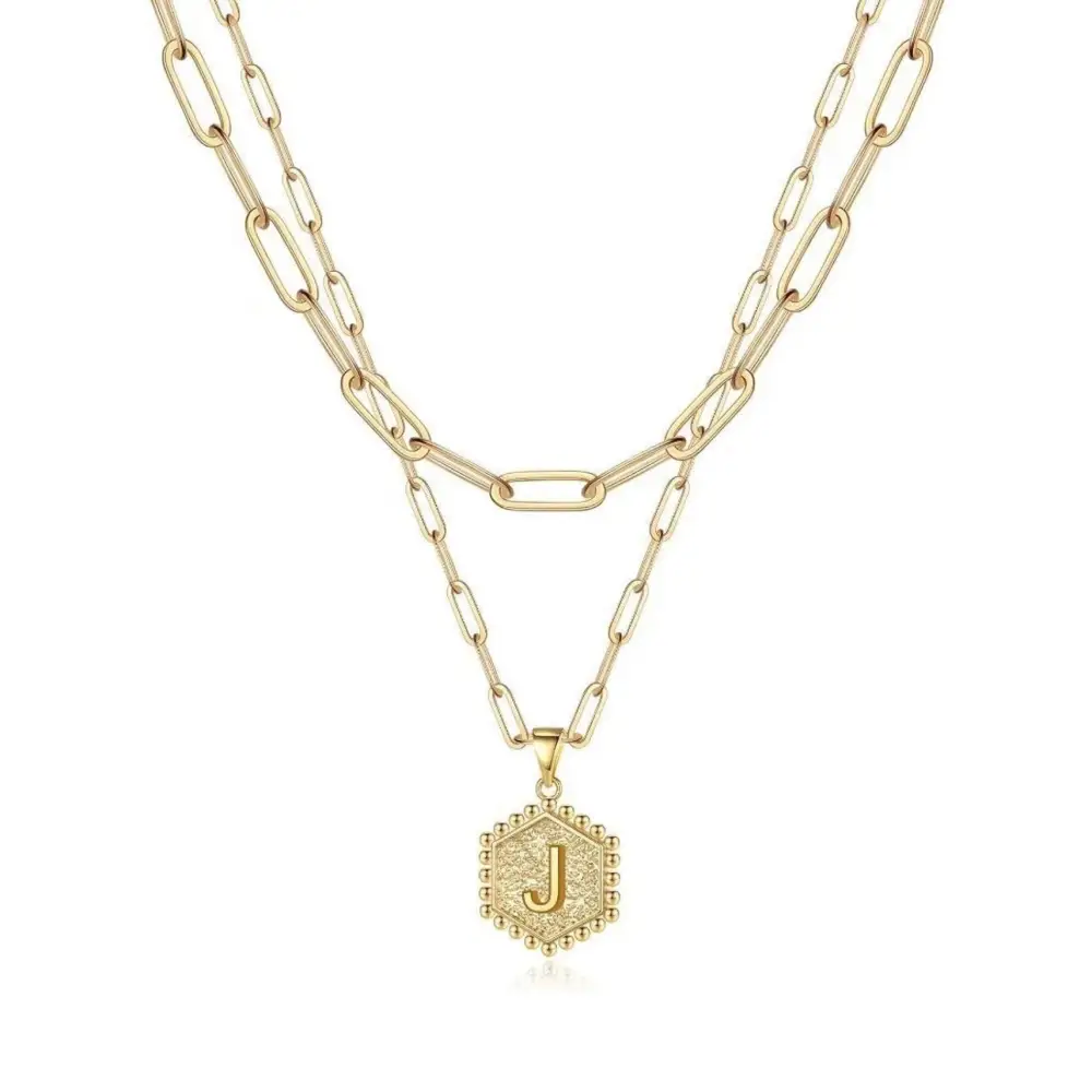 Beautiful Gold Layered Initial Necklace - J - Rooted Home Goods