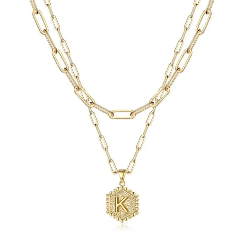 Beautiful Gold Layered Initial Necklace - K - Rooted Home Goods