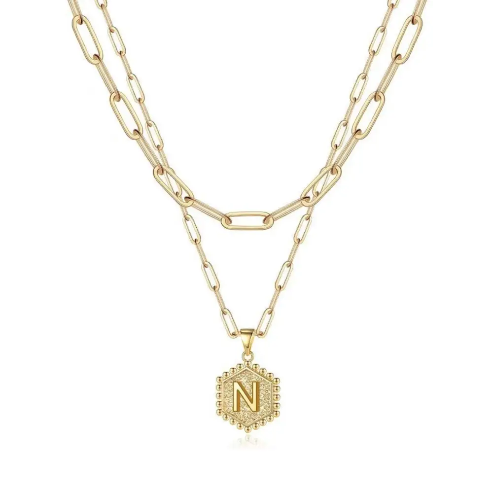 Beautiful Gold Layered Initial Necklace - N - Rooted Home Goods