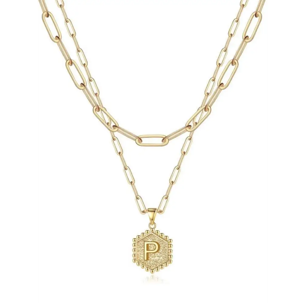 Beautiful Gold Layered Initial Necklace - P - Rooted Home Goods