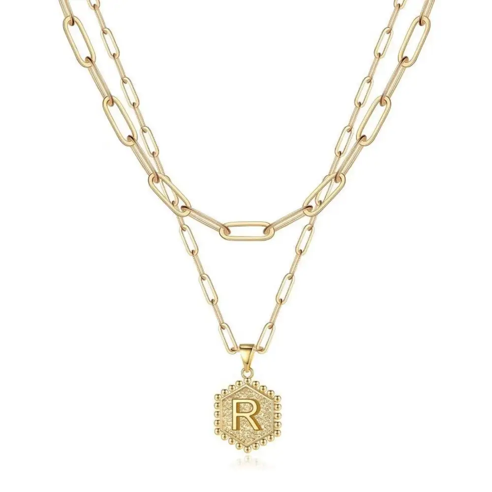 Beautiful Gold Layered Initial Necklace - R - Rooted Home Goods