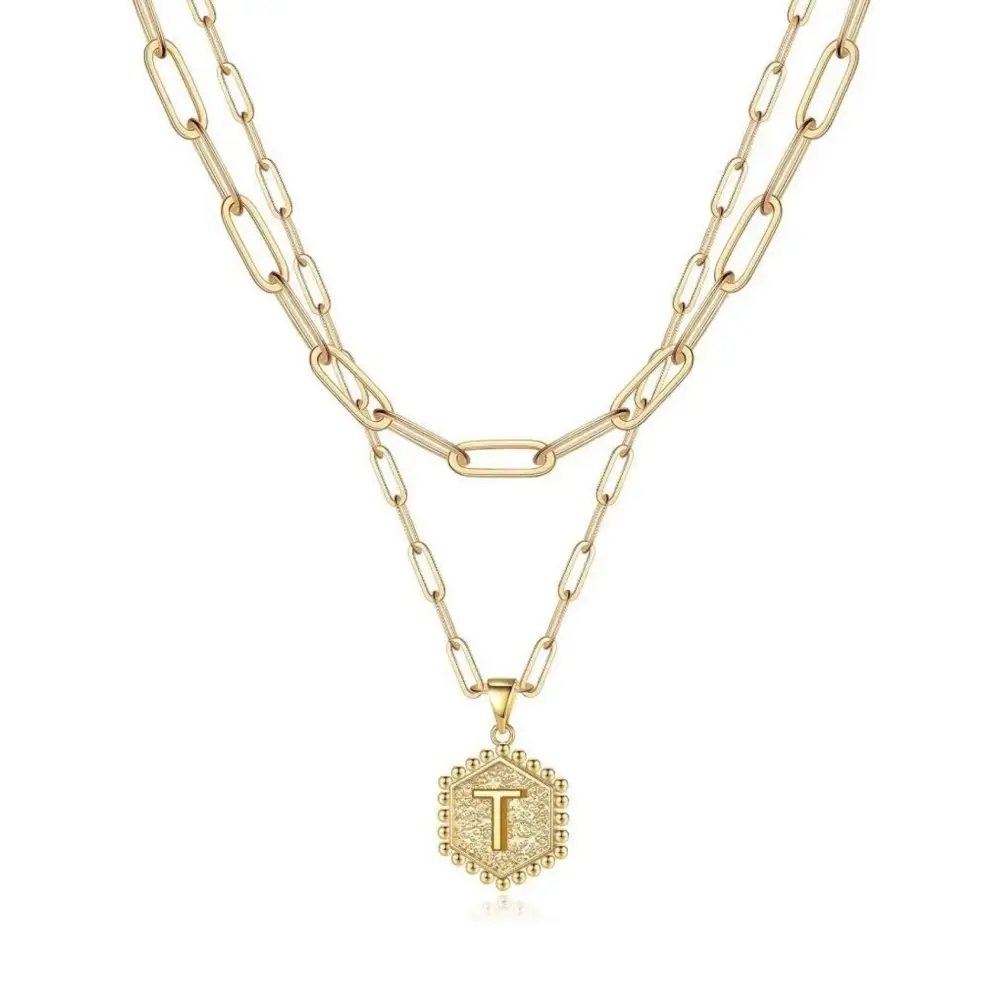 Beautiful Gold Layered Initial Necklace - T - Rooted Home Goods