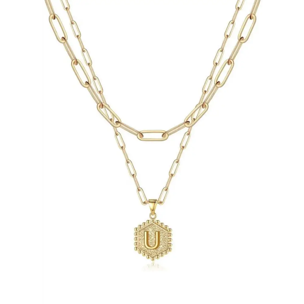 Beautiful Gold Layered Initial Necklace - U - Rooted Home Goods