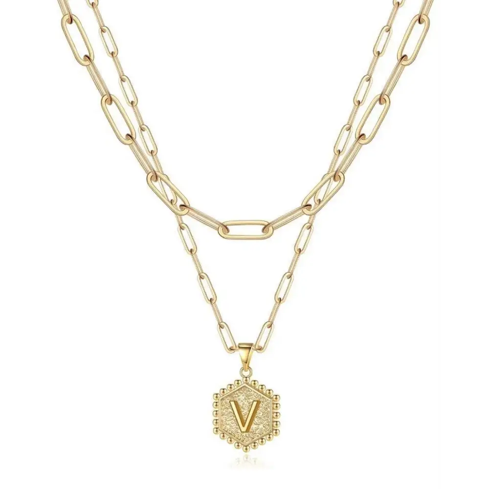 Beautiful Gold Layered Initial Necklace - V - Rooted Home Goods