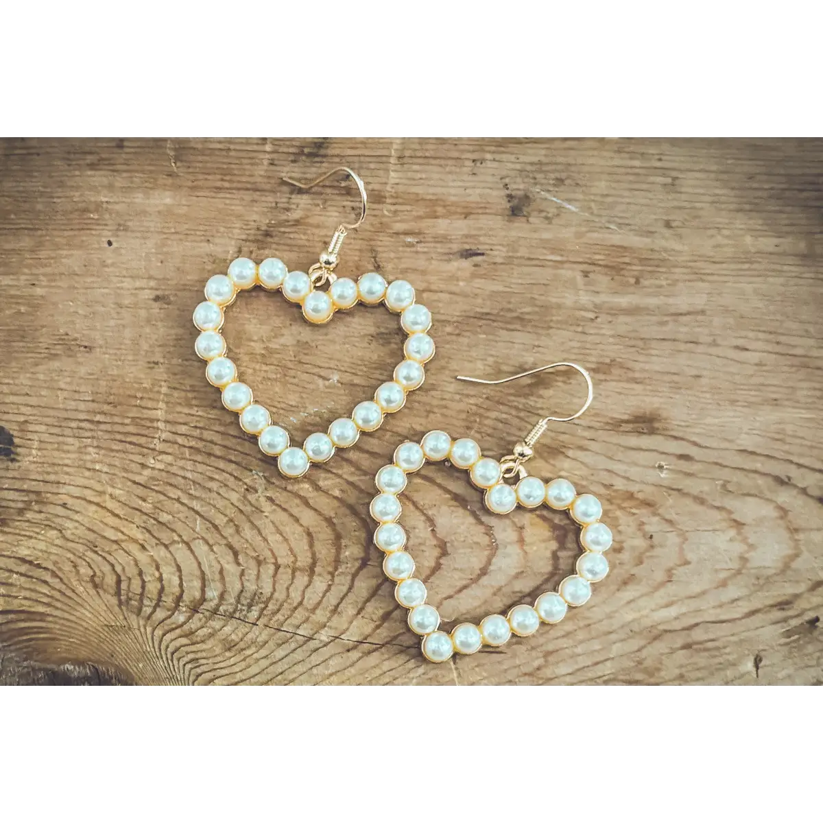 Gold and Pearl Heart Earrings - Rooted Home Goods