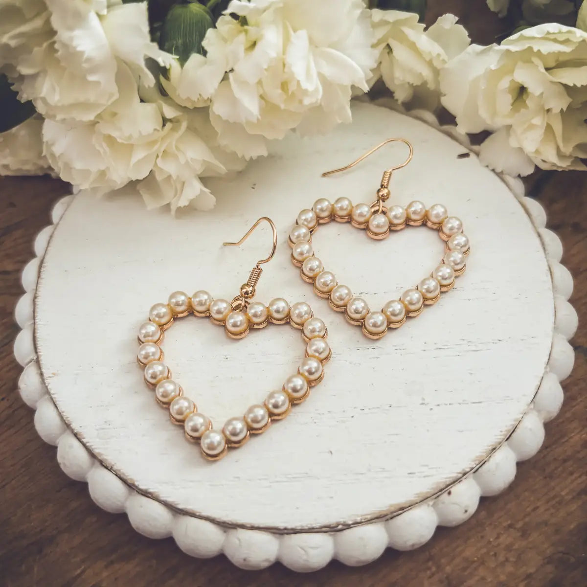 Gold and Pearl Heart Earrings - Rooted Home Goods