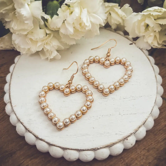 Gold and Pearl Heart Earrings - Rooted Home Goods