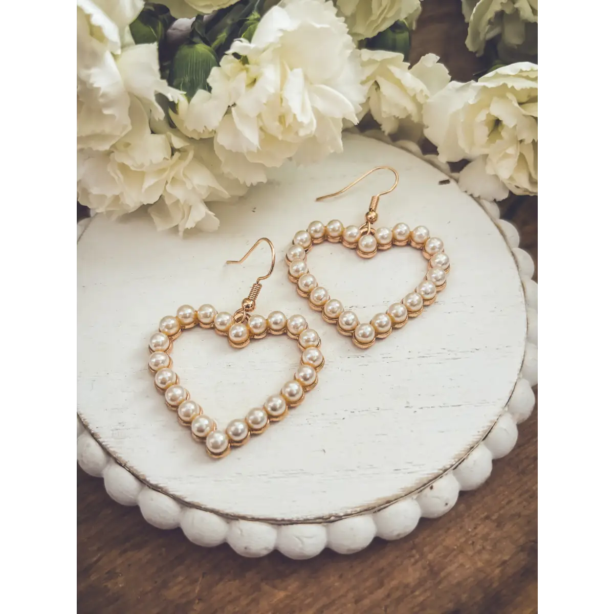 Gold and Pearl Heart Earrings - Rooted Home Goods