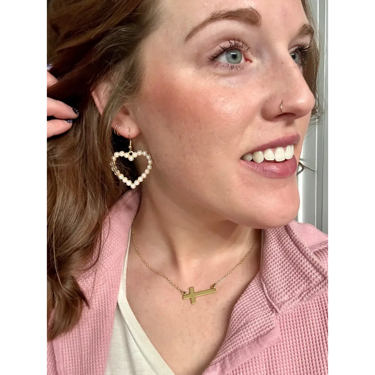 Gold and Pearl Heart Earrings - Rooted Home Goods