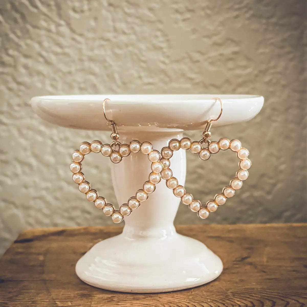 Gold and Pearl Heart Earrings - Rooted Home Goods