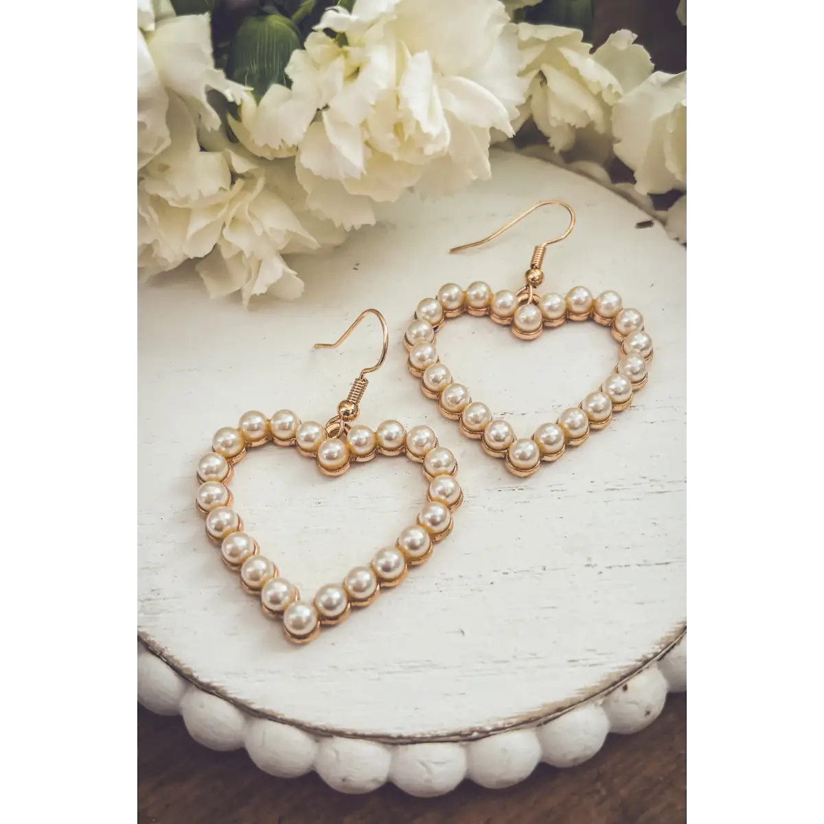 Gold and Pearl Heart Earrings - Rooted Home Goods
