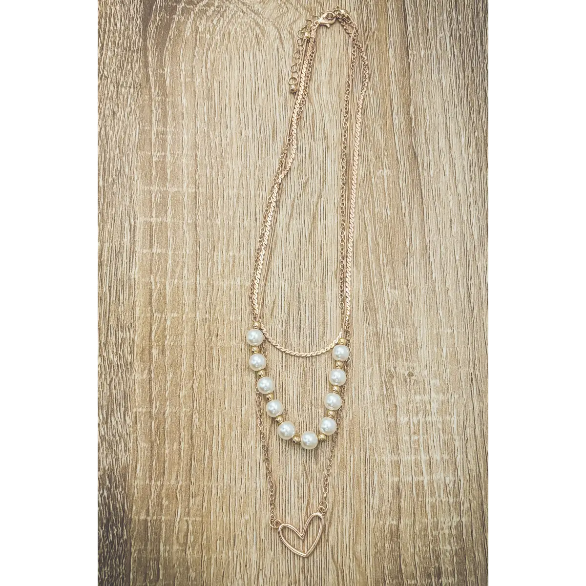 Gold and Pearl Heart Layering Necklace - Rooted Home Goods