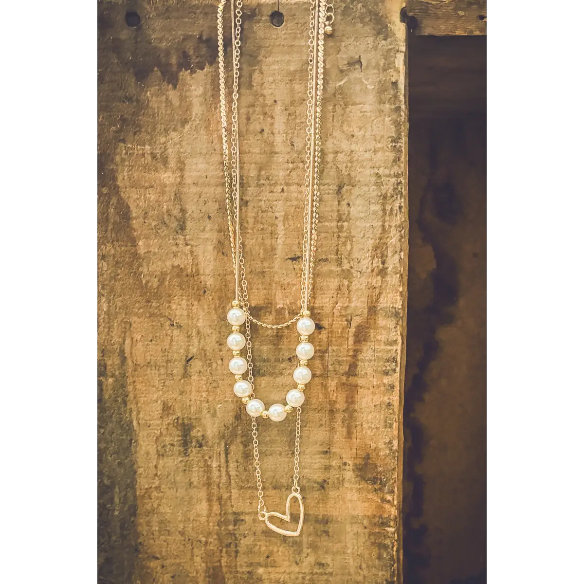 Gold and Pearl Heart Layering Necklace - Rooted Home Goods