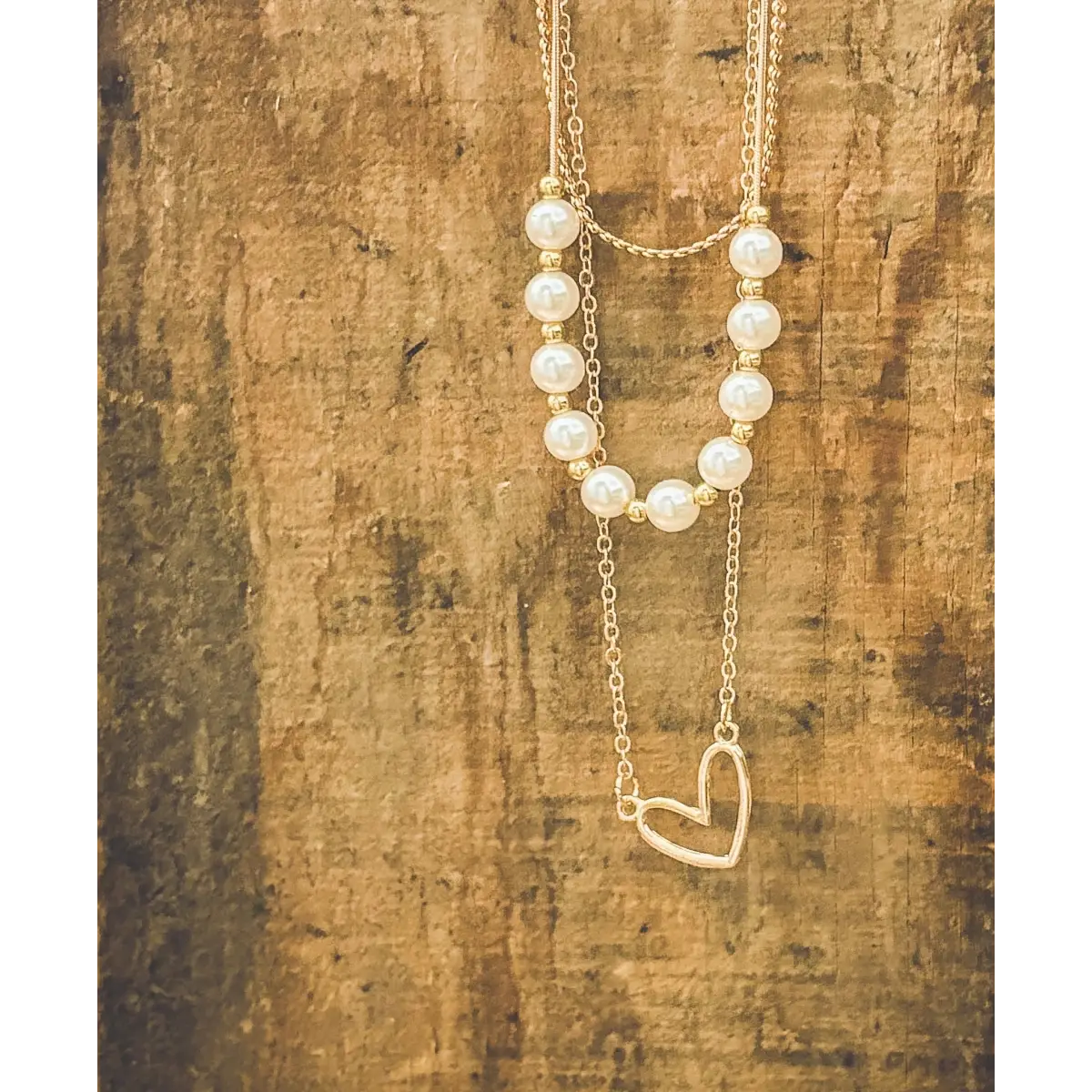 Gold and Pearl Heart Layering Necklace - Rooted Home Goods