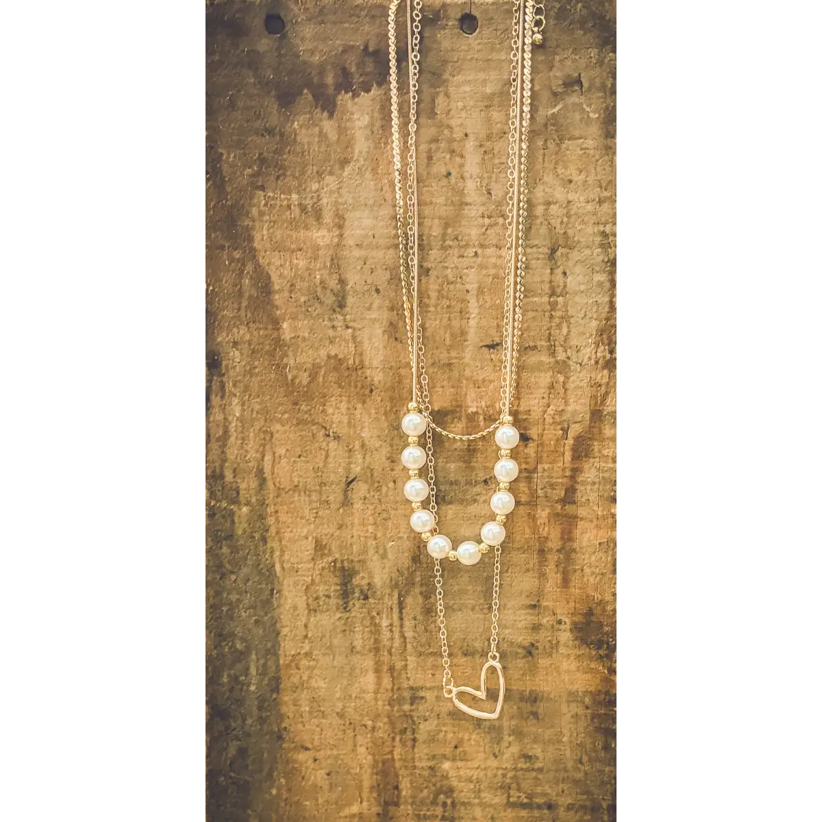 Gold and Pearl Heart Layering Necklace - Rooted Home Goods