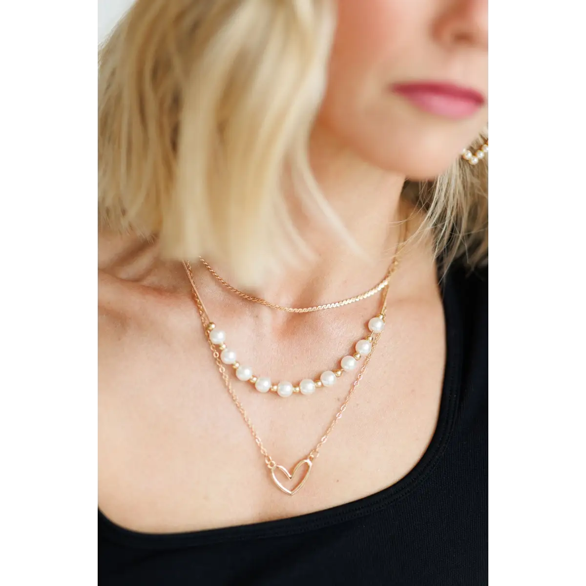 Gold and Pearl Heart Layering Necklace - Rooted Home Goods