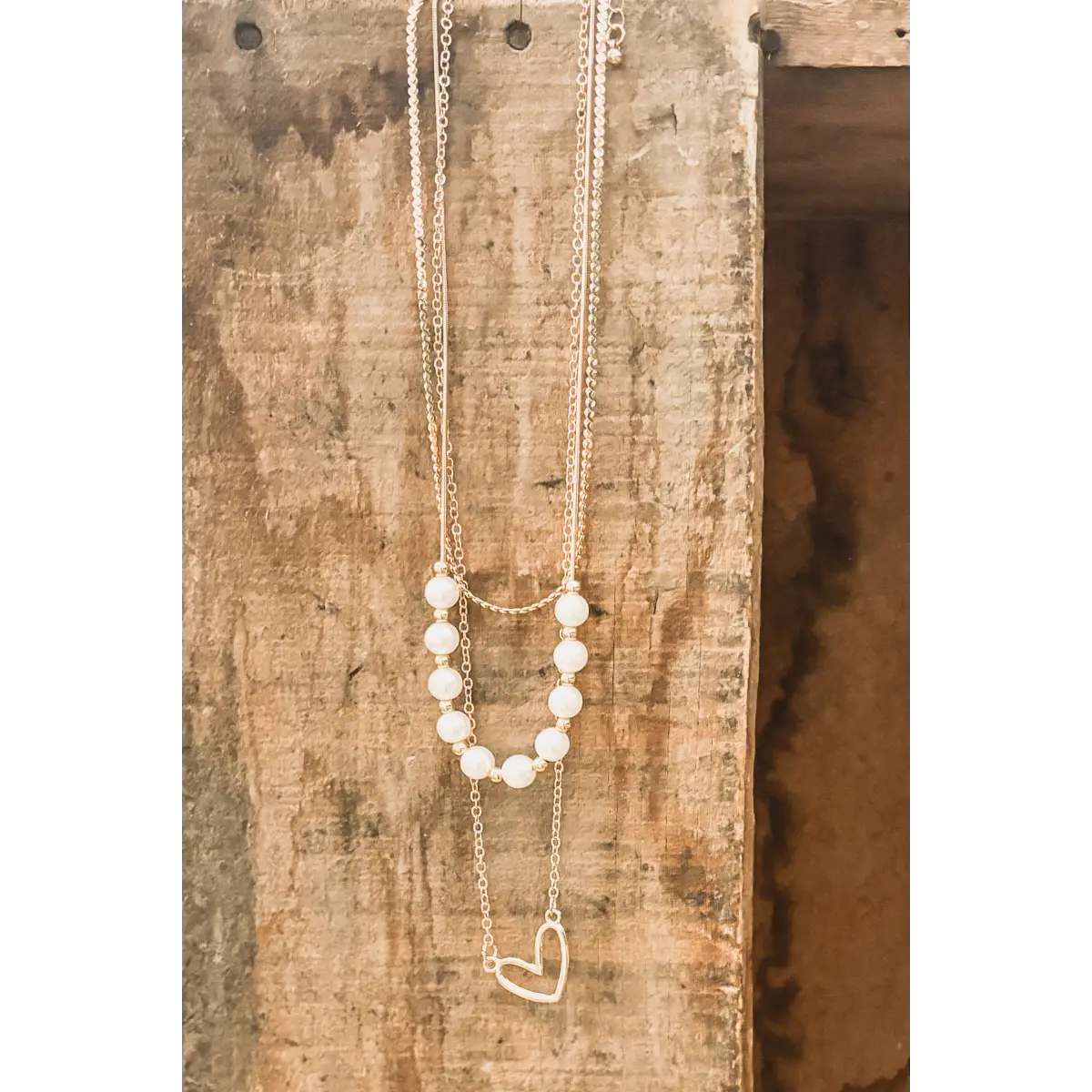 Gold and Pearl Heart Layering Necklace - Rooted Home Goods
