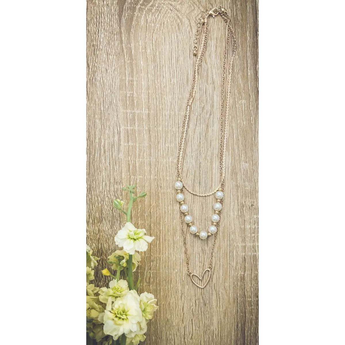 Gold and Pearl Heart Layering Necklace - Rooted Home Goods