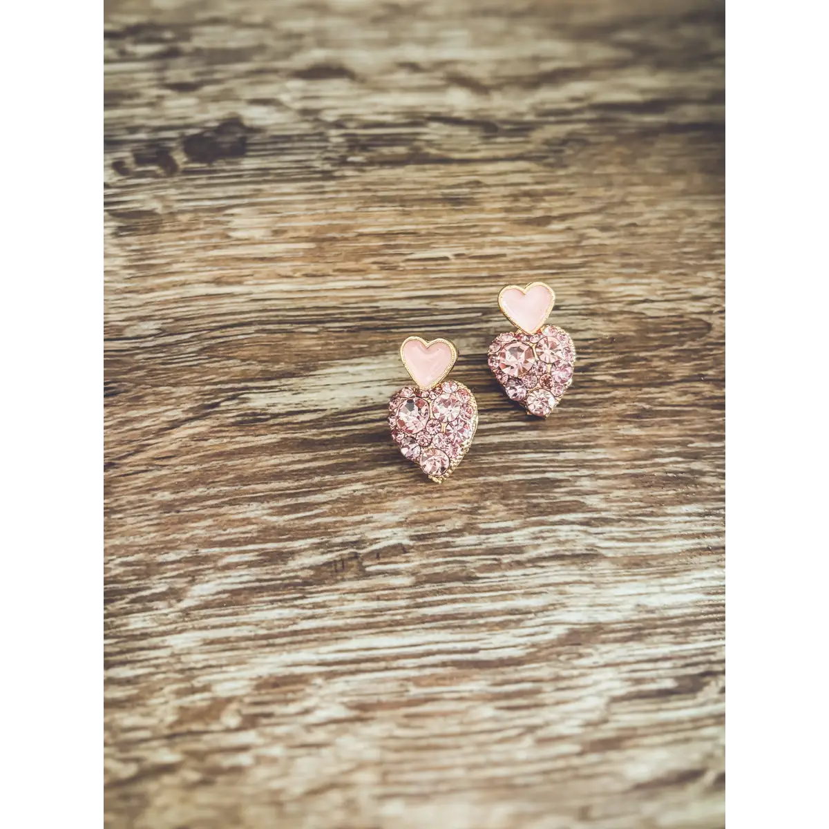 Gold and Pink Crystal Heart Earrings - Rooted Home Goods