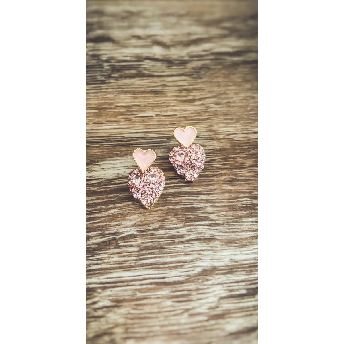 Gold and Pink Crystal Heart Earrings - Rooted Home Goods