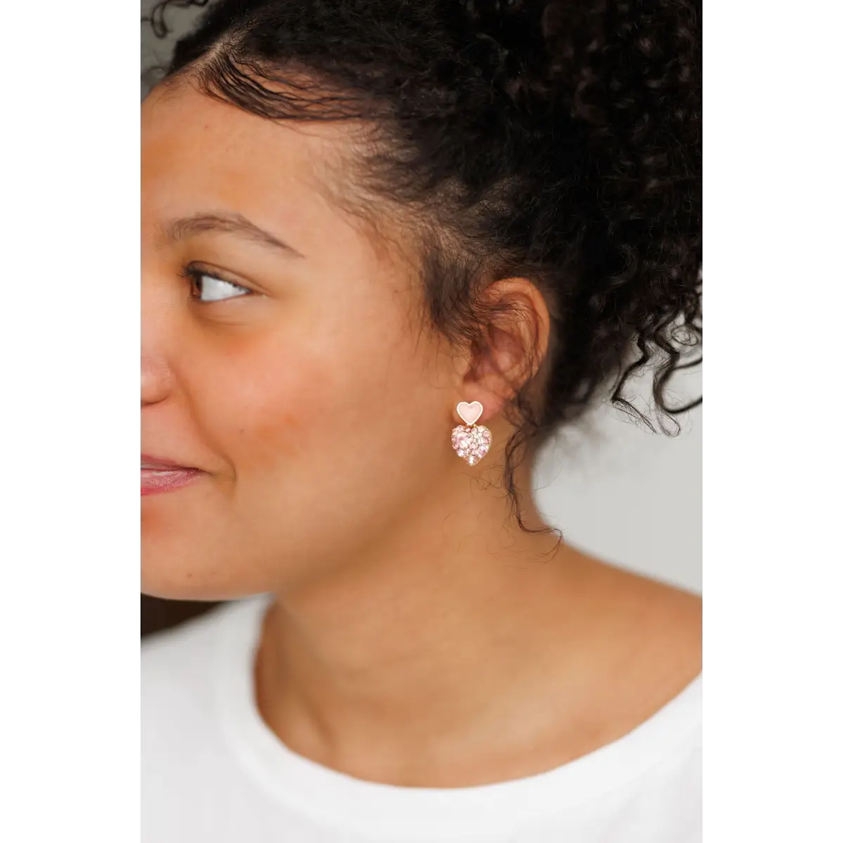 Gold and Pink Crystal Heart Earrings - Rooted Home Goods