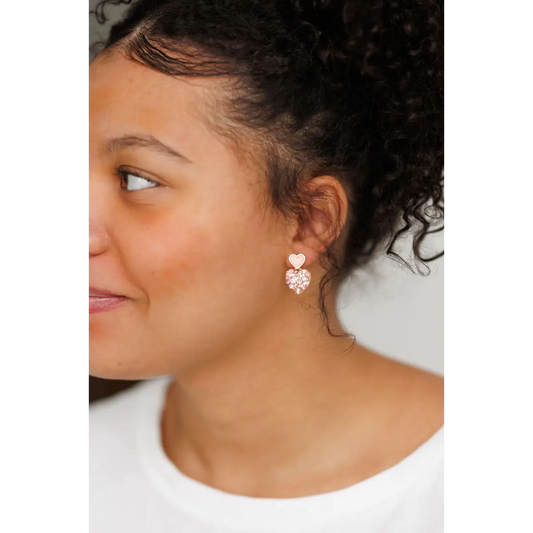 Gold and Pink Crystal Heart Earrings - Rooted Home Goods