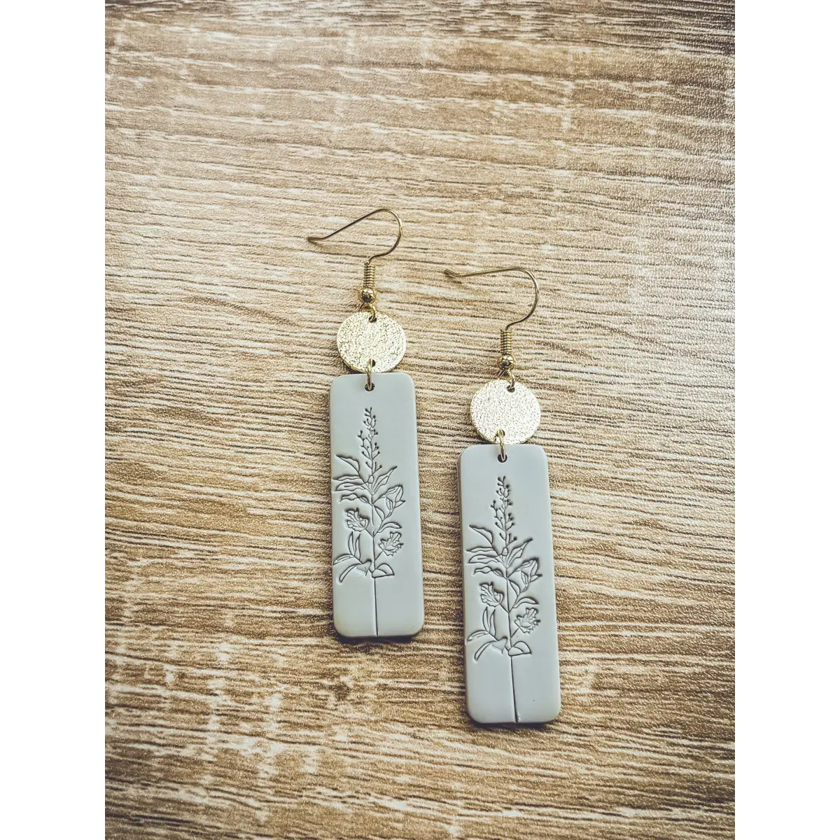 Gray and Gold Floral Earrings - Rooted Home Goods
