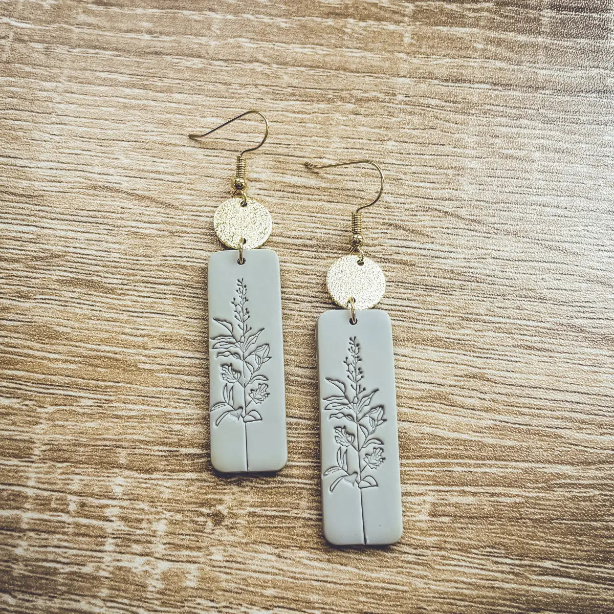 Gray and Gold Floral Earrings - Rooted Home Goods