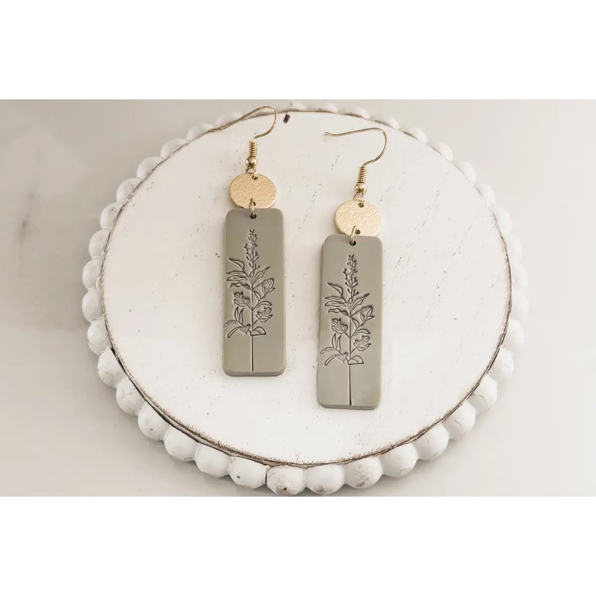 Gray and Gold Floral Earrings - Rooted Home Goods