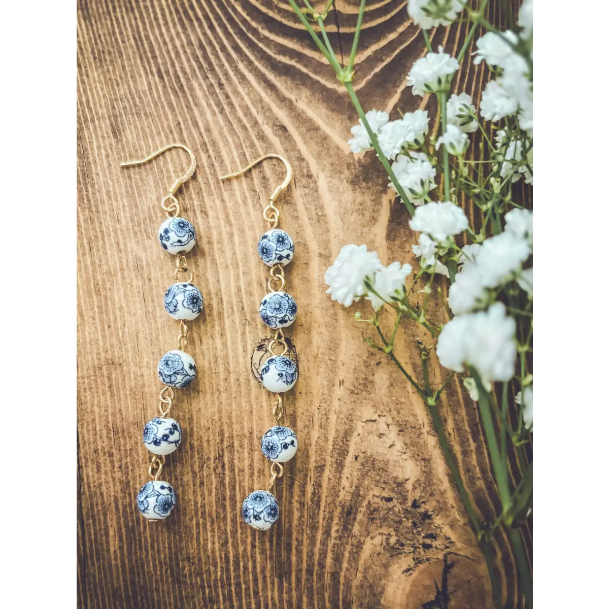 Blue and White Porcelain Drop Earrings - Rooted Home Goods