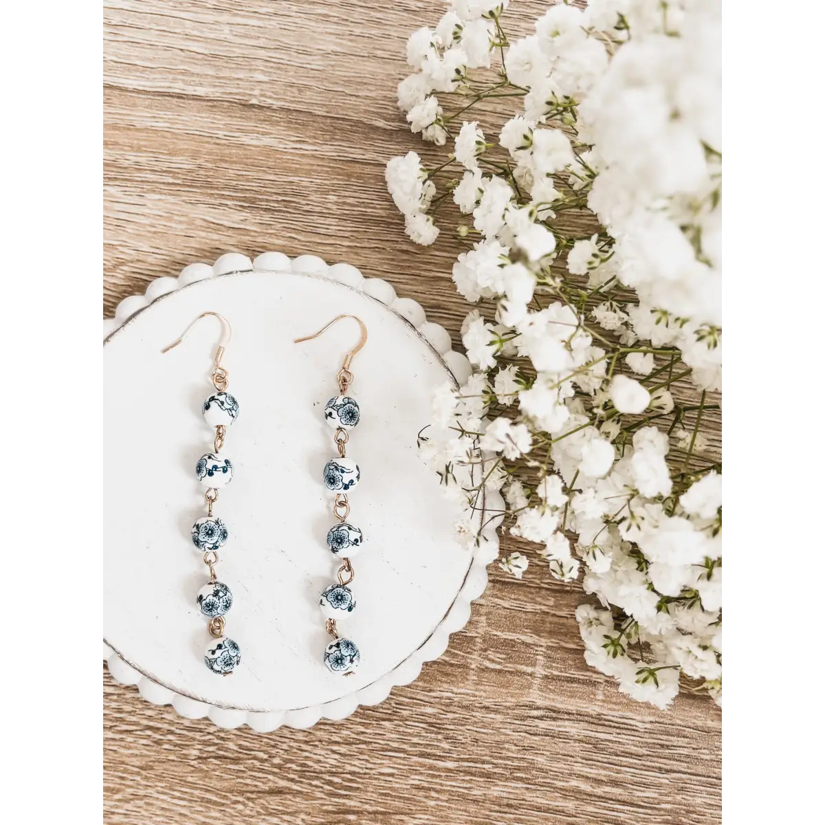 Blue and White Porcelain Drop Earrings - Rooted Home Goods