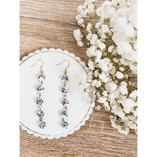 Blue and White Porcelain Drop Earrings - Rooted Home Goods