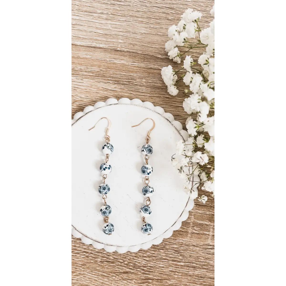 Blue and White Porcelain Drop Earrings - Rooted Home Goods