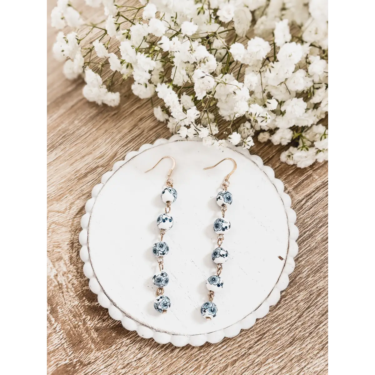Blue and White Porcelain Drop Earrings - Rooted Home Goods