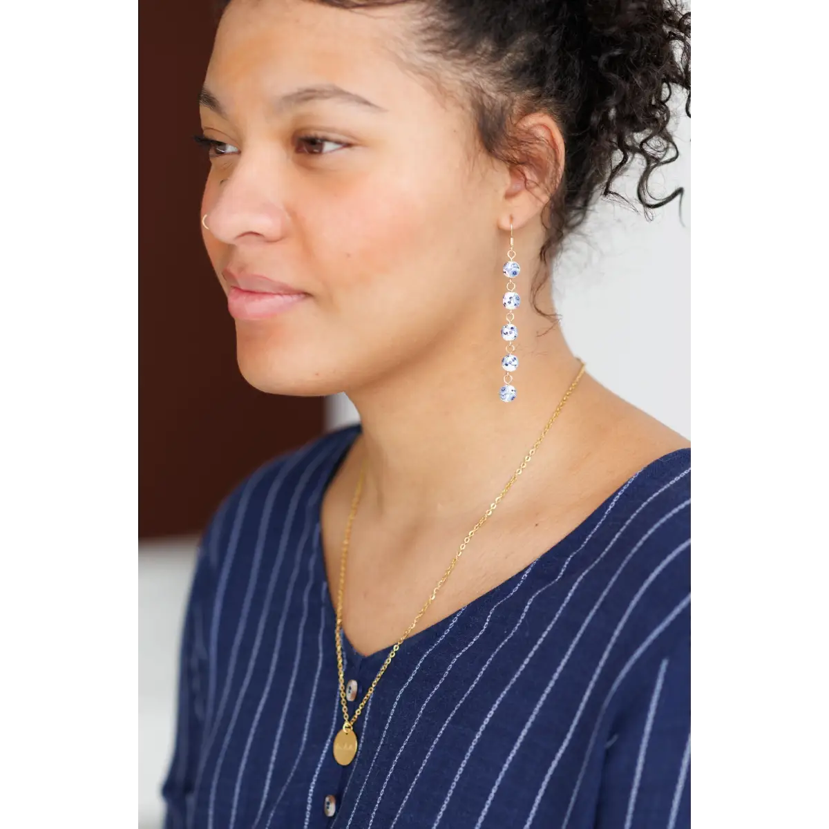 Blue and White Porcelain Drop Earrings - Rooted Home Goods