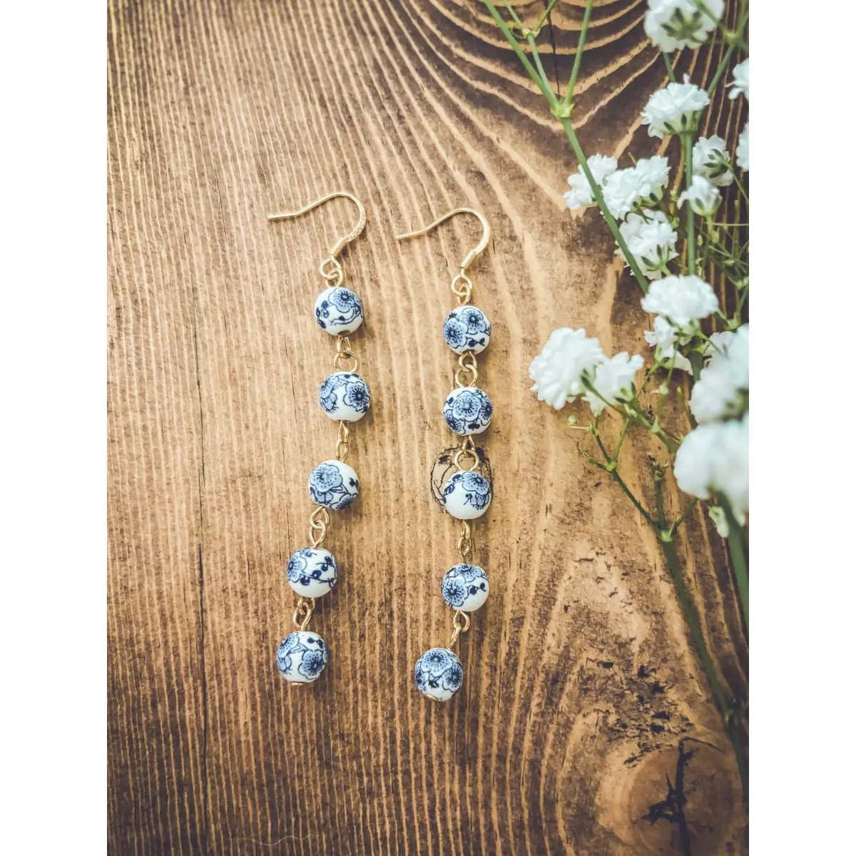 Blue and White Porcelain Drop Earrings - Rooted Home Goods