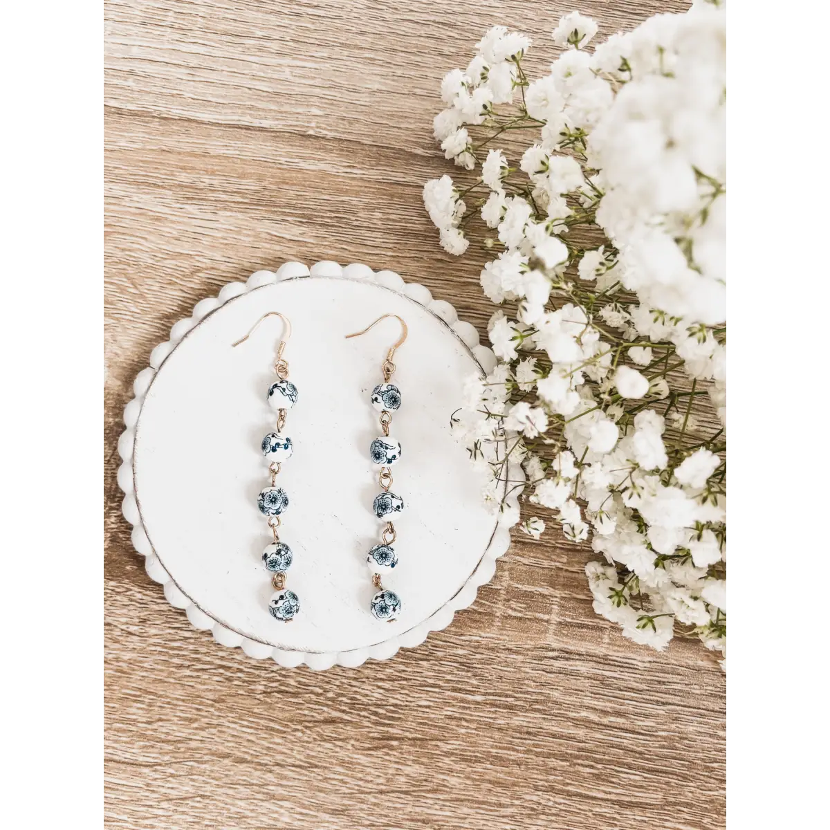 Blue and White Porcelain Drop Earrings - Rooted Home Goods