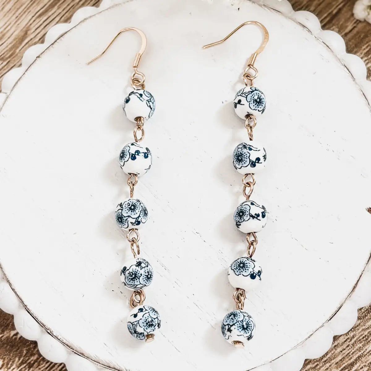 Blue and White Porcelain Drop Earrings - Rooted Home Goods