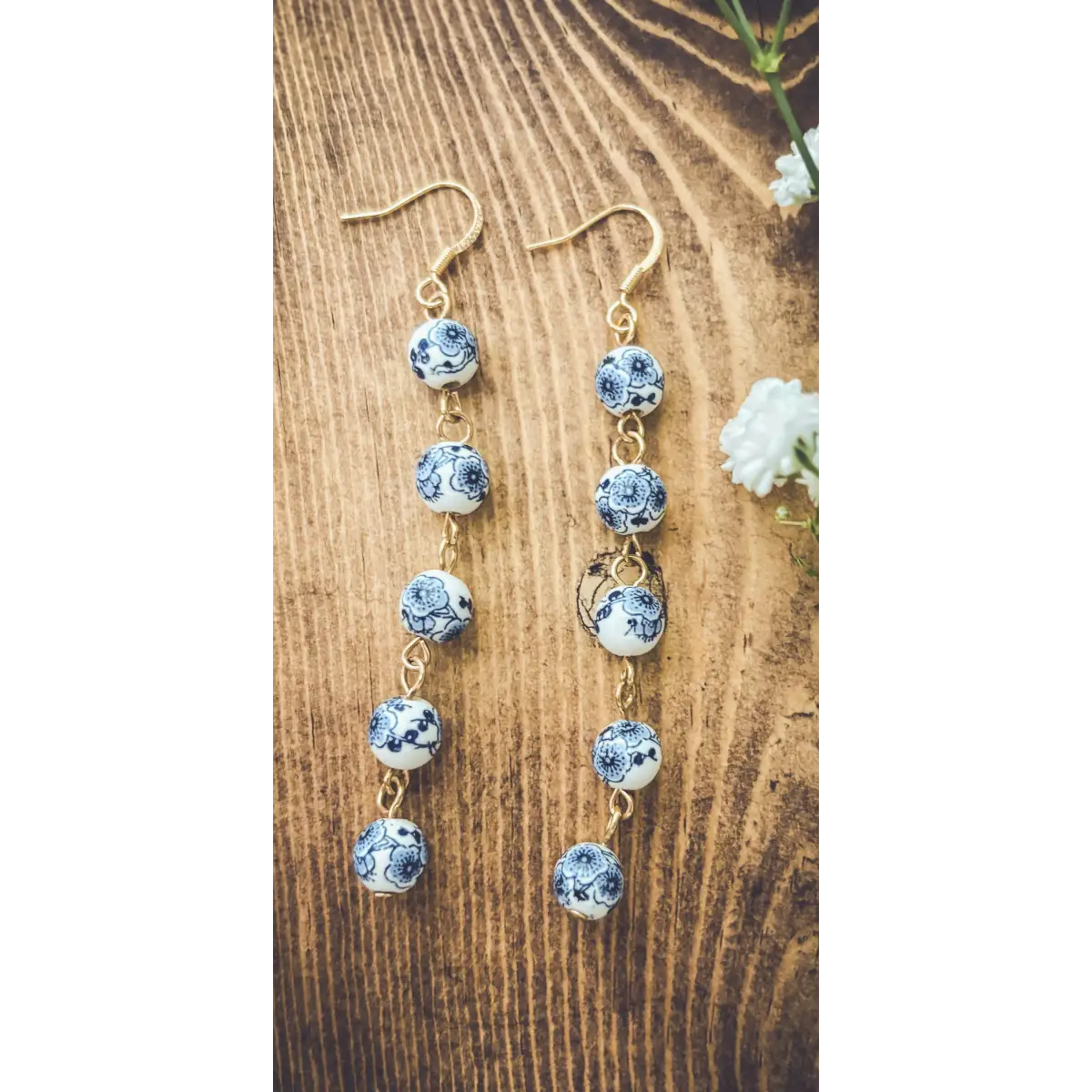 Blue and White Porcelain Drop Earrings - Rooted Home Goods
