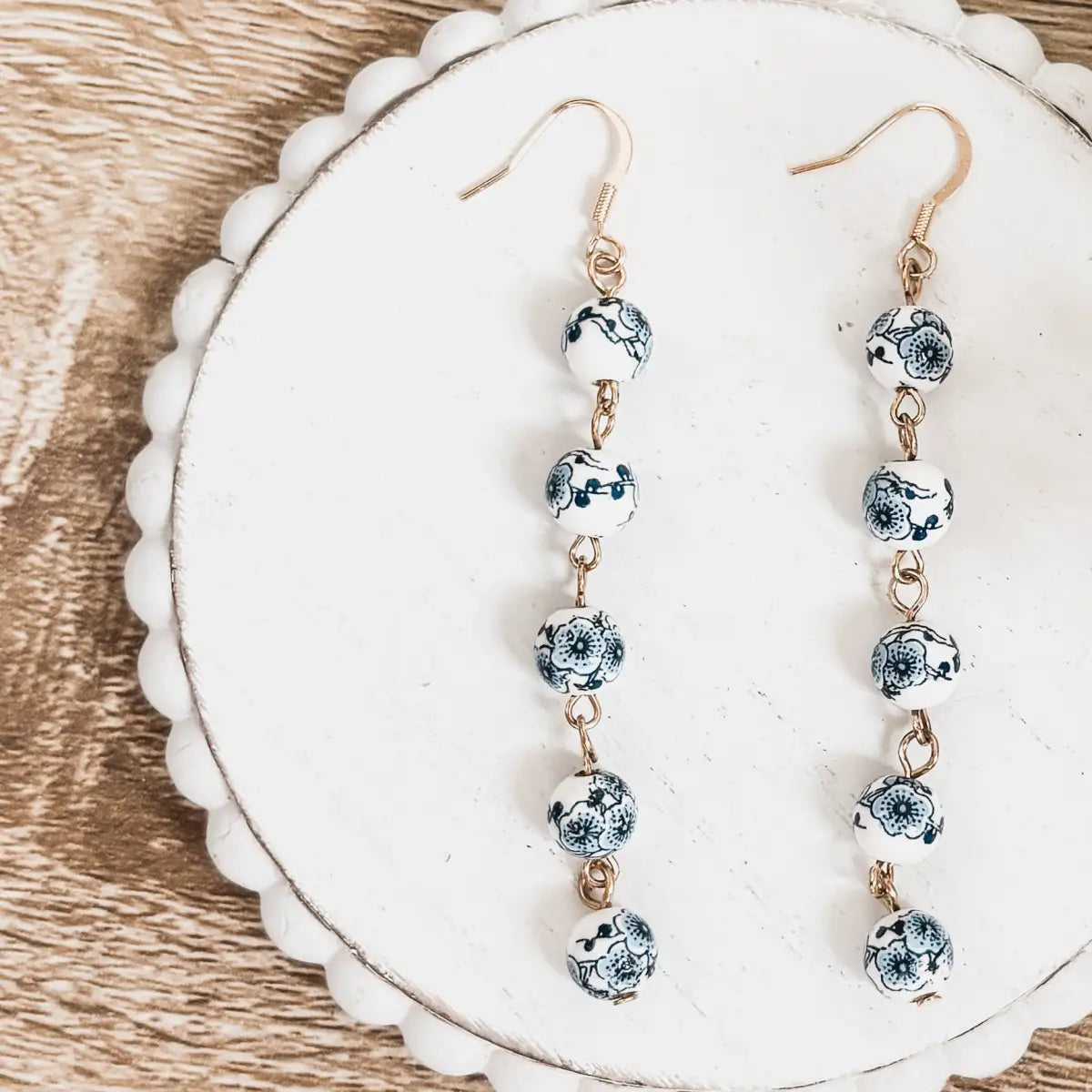 Blue and White Porcelain Drop Earrings - Rooted Home Goods